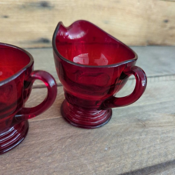Vintage 1930s Ruby Red New Martinsville Glass Moondrops Creamer & Sugar Set - Picture 6 of 10